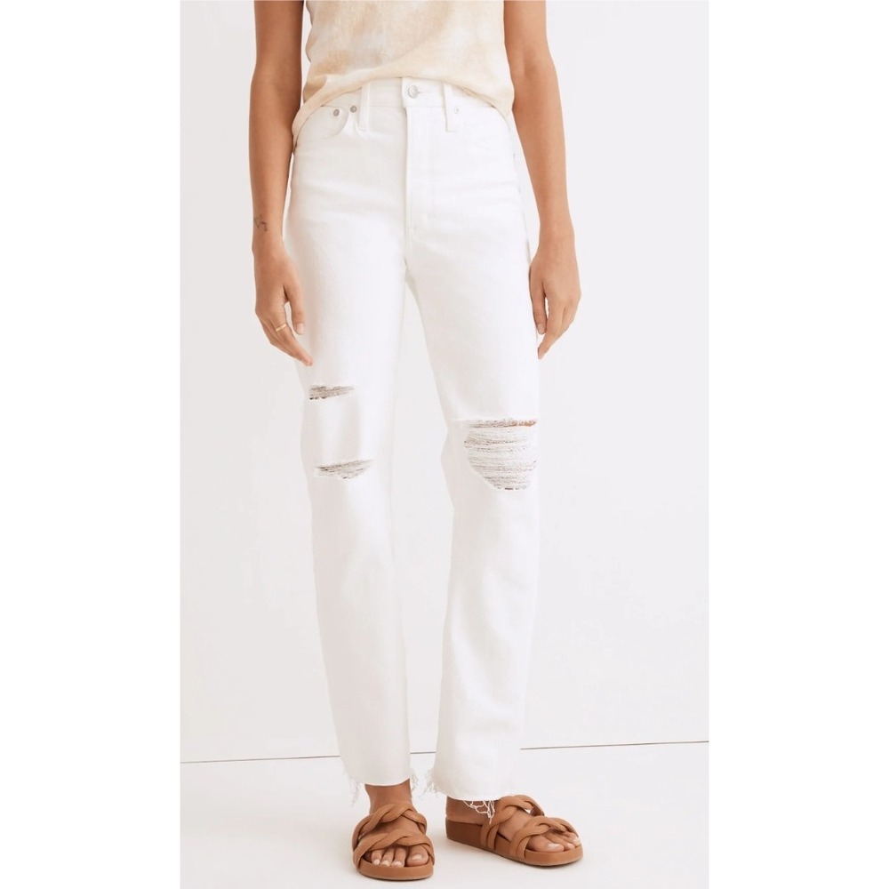 Madewell Perfect Vintage Straight Jean White Ripped Frayed Hem Size 25 NWT $138